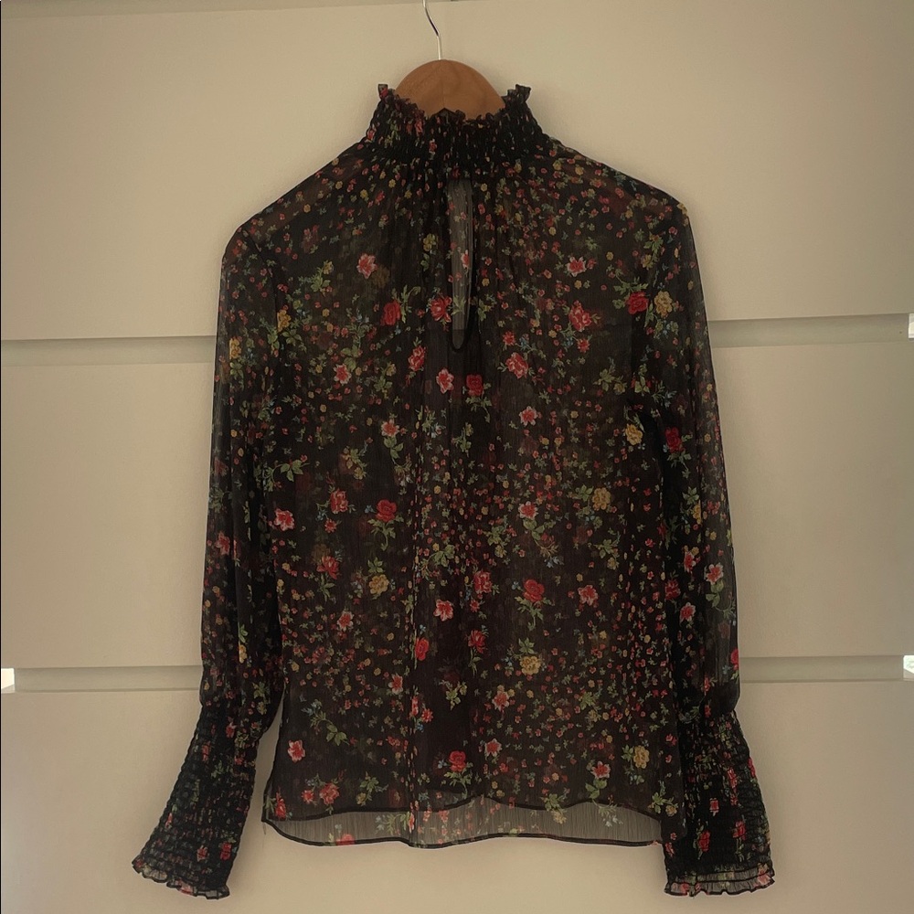 Floral Sheer Black Blouse